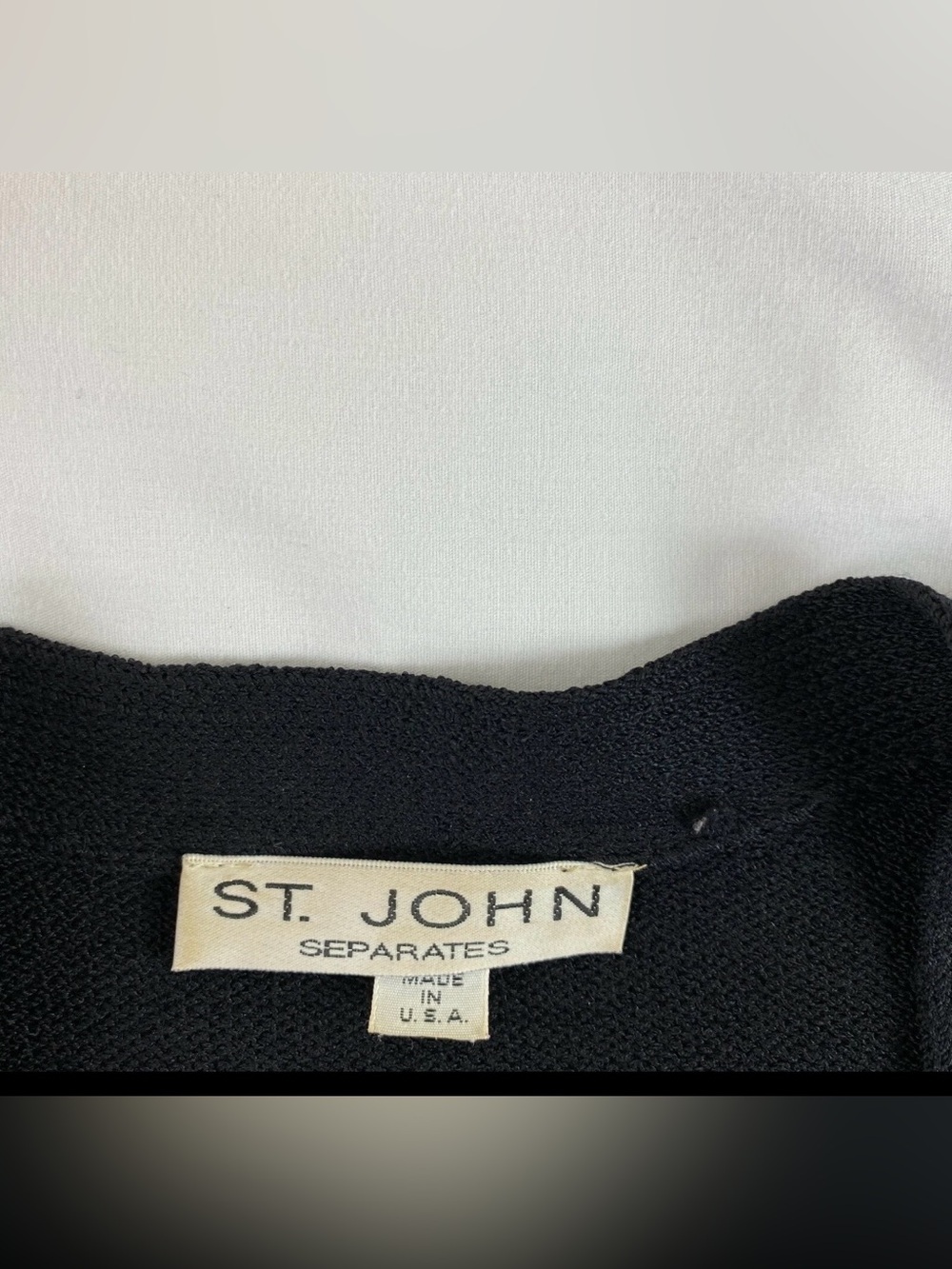 St John Separates Medium Long Open Front Cardigan Black Knit Jacket Logo Buttons - Picture 4 of 7